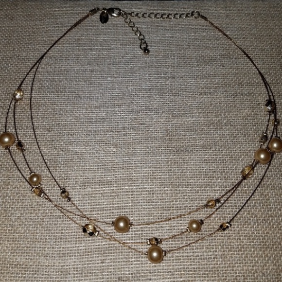 Lia Sophia Gold Floating Pearls & Crystal Bead Multi Stand Necklace - Picture 4 of 4